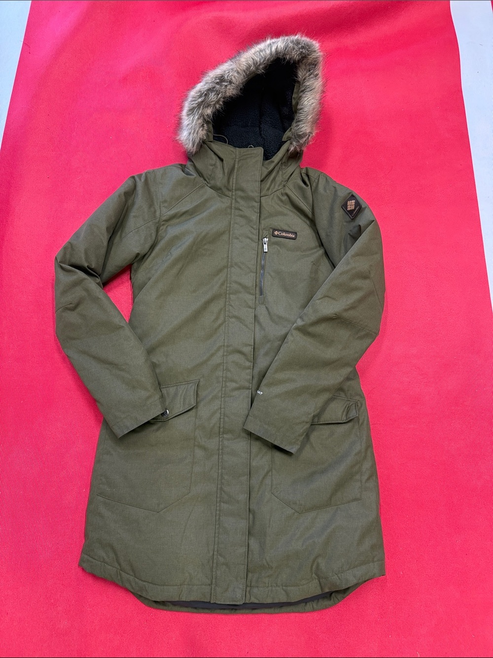 Columbia Olive Green Women's Faux Fur Trim Winter Parka